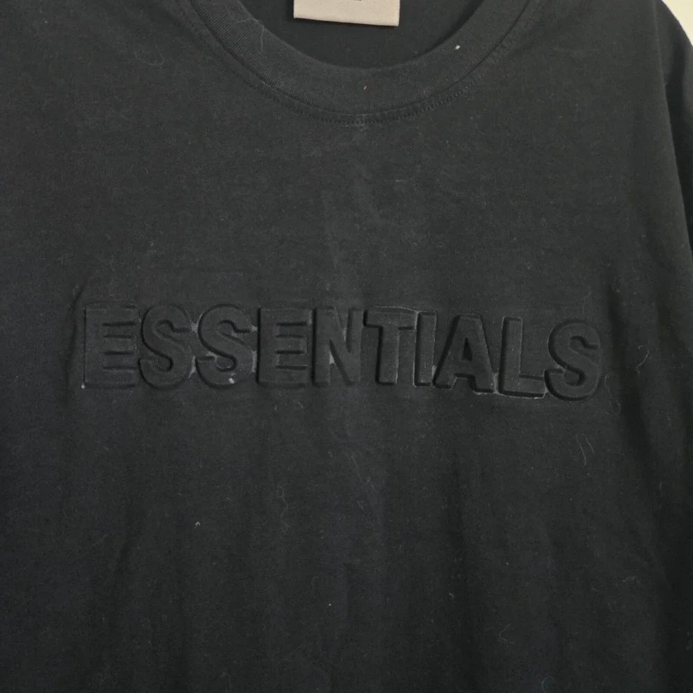 Essentials Fear Of God XL Short Sleeve Puffy Logo‎ Solid Black Cotton T Shirt